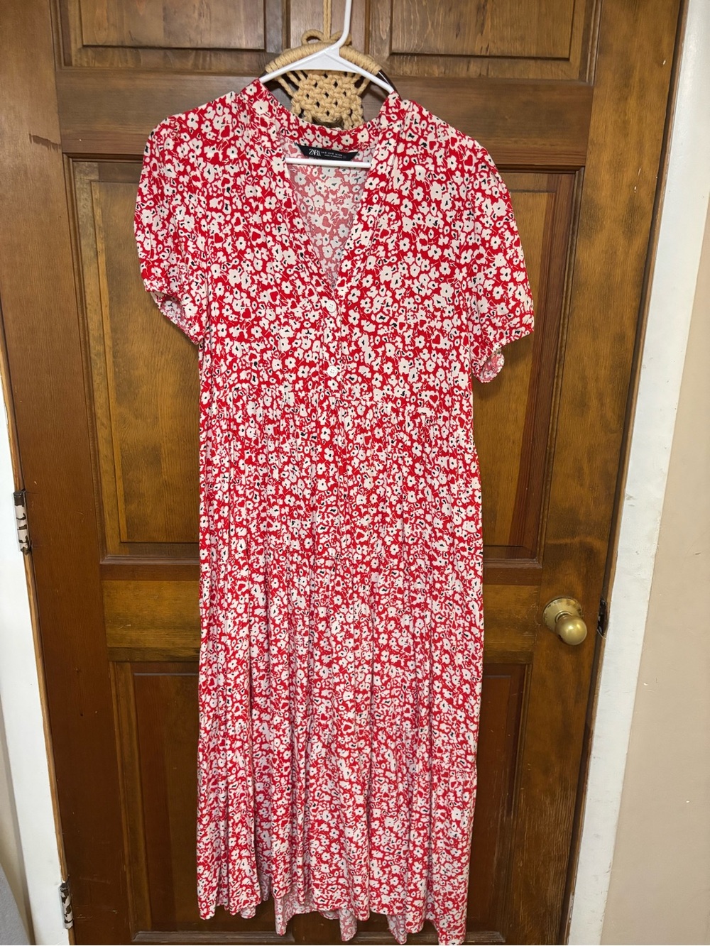 Red Zara Floral Midi Dress size S